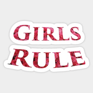 Girls Rule in Pink Flowers - Girl Power Word Art Sticker